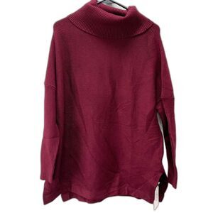 Lillusory Women's Turtleneck Batwing Oversized Sweater Wine Red Size M